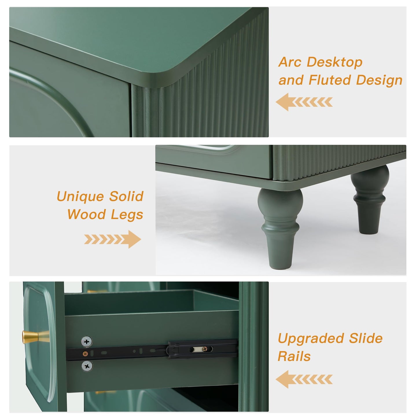ORRD Fluted 7 Drawer Dresser for Bedroom, Mid Century Modern Chest of Drawers, Wood Storage Large Dresser Organizer for Bedroom Living Room Hallway Closet, Green