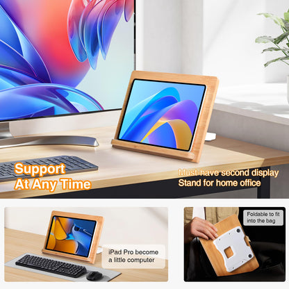 wishacc Bamboo Tablet Stand for Desk, 11"x8.2" Large Wooden Tablet Holder with Adjustable Angles, Thick Case Friendly Wood Stand for iPad Pro 12.9, Samsung, E-Readers, Kitchen & Drawing