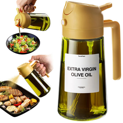 TrendPlain - Original 16oz/470ml Olive Oil Dispenser Bottle for Kitchen Gadgets and Air Fryer Accessories - Olive Oil Sprayer for Cooking w/Stickers - Black&Green