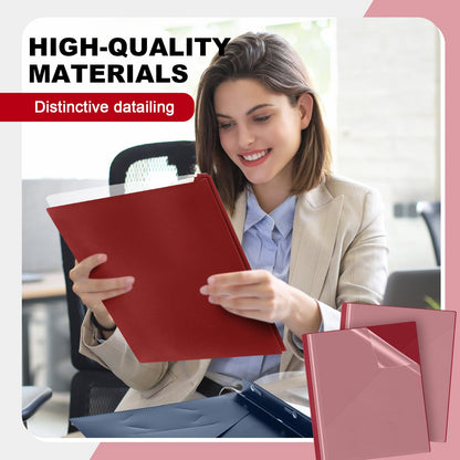 Teling 24 Pcs Clear Front Report Covers with 3 Prongs, Suit for A4/8.5'' x 11'' Letter Size Paper, Plastic Dark Red Presentation Folders Bulk, 90 Sheet Capacity, for School Business
