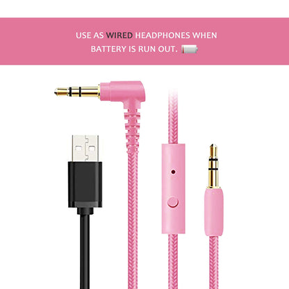 Riwbox CT-7 Cat Ear Bluetooth Headphones, LED Light Up Bluetooth Wireless Over Ear Headphones with Microphone and Volume Control for Travel/School/Smartphones/Laptop/PC/TV (Pink&Green)