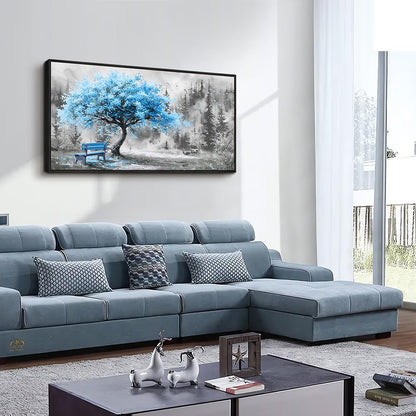 ZUITINGHUA Black Framed Canvas Wall Art For Living Room Wall Decor For Bedroom Office Wall Decoration Blue Tree Landscape Painting Black And White Picture Artwork Room Aesthetic Home Decor 20x40 In
