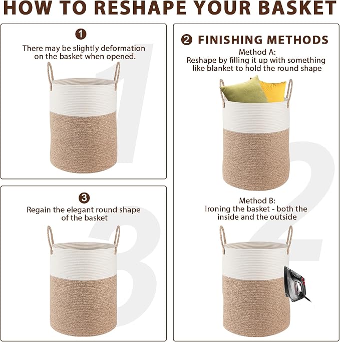 OIAHOMY Large Laundry Basket Hamper - 100L Cotton Rope Woven Basket for Blankets, Toys, Clothes - Tall Decorative Nursery Hamper with Long Handles, Black