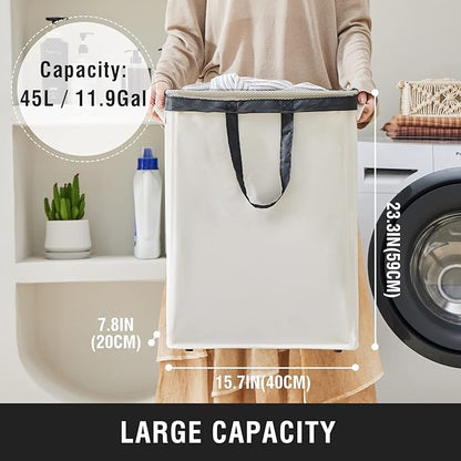 Slim Laundry Hamper with Removable Inner Bag and Side Handles, 45L Small