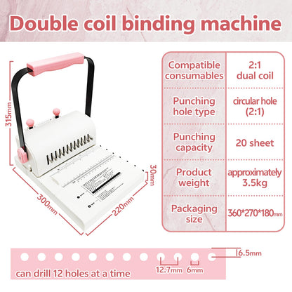 Spiral Binding Machine Wire Book Binder Tool Hole Pitch 2:1 Compatible with Wire，Spiral Coils, Make Professional Books, Notebooks, Calendars and More