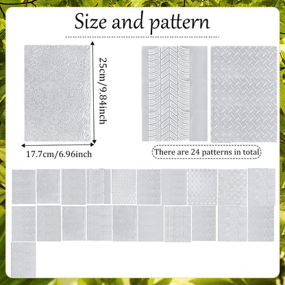 24 Pcs Polymer Clay Texture Sheets Boho Embossing Texture Sheet 17 x 25 Clay Texture Sheets for Pottery Earrings Jewelry Making