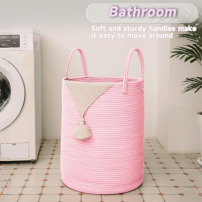Large Woven Laundry Basket Hamper, 80L Cotton Rope Storage Bin