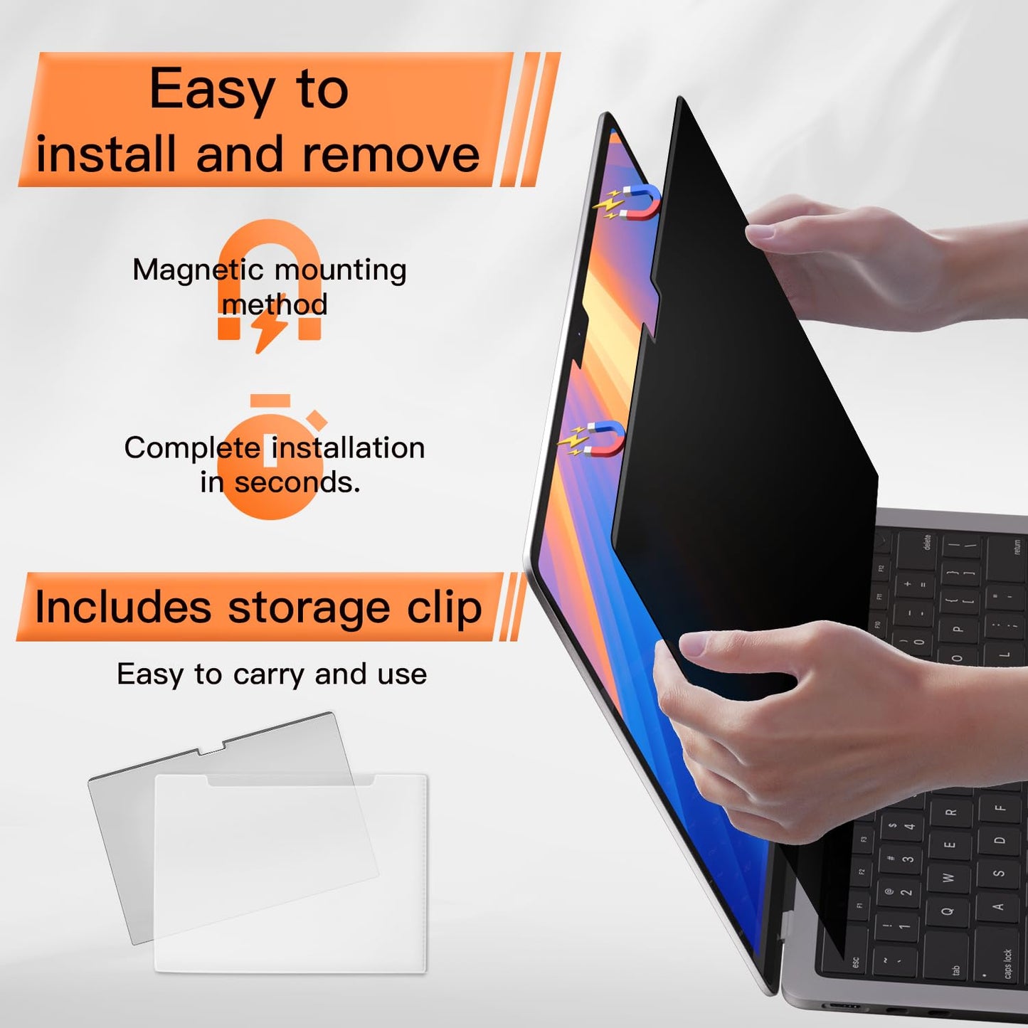 Magnetic Privacy Screen for MacBook Pro 13 Inch(2016-2022, M1, M2), Anti Glare Blue Light Filter with Camera Cover, Anti Spy Laptop Screen Protector