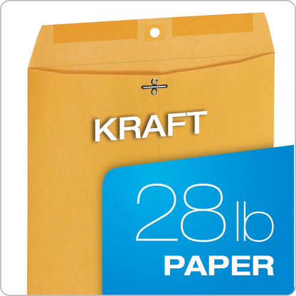 Quality Park 10 x 13 Clasp Envelopes, Gummed, Moisture-Activated Adhesive for Permanent Secure Seal, 28 lb Paper, Brown Kraft, 100/Box (QUA37897)