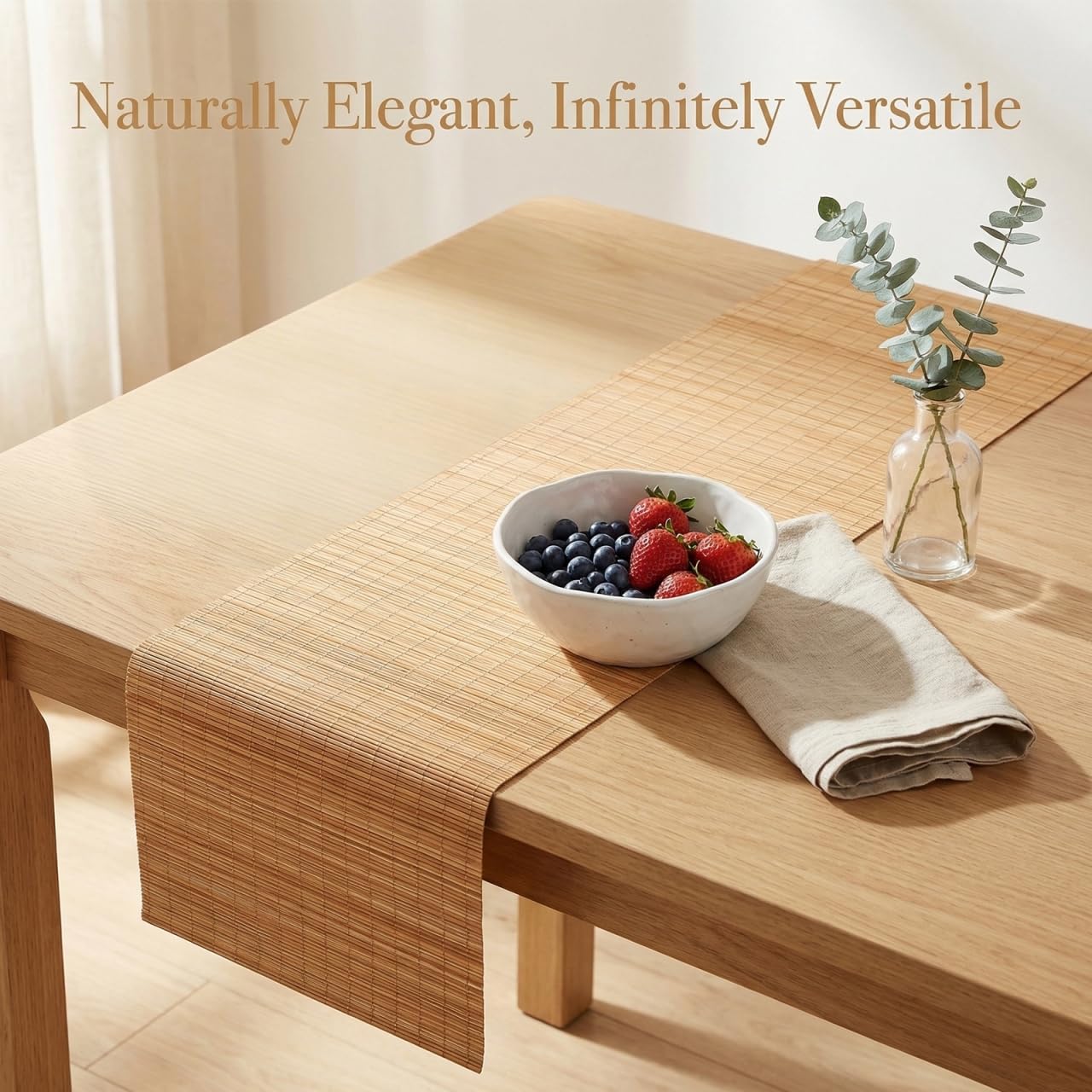 ULTECHNOVO Natural Bamboo Table Runner Cuttable Dining Mat Heat Resistant Bamboo Placemat Roll for Kitchen Table Decoration Tea Ceremony