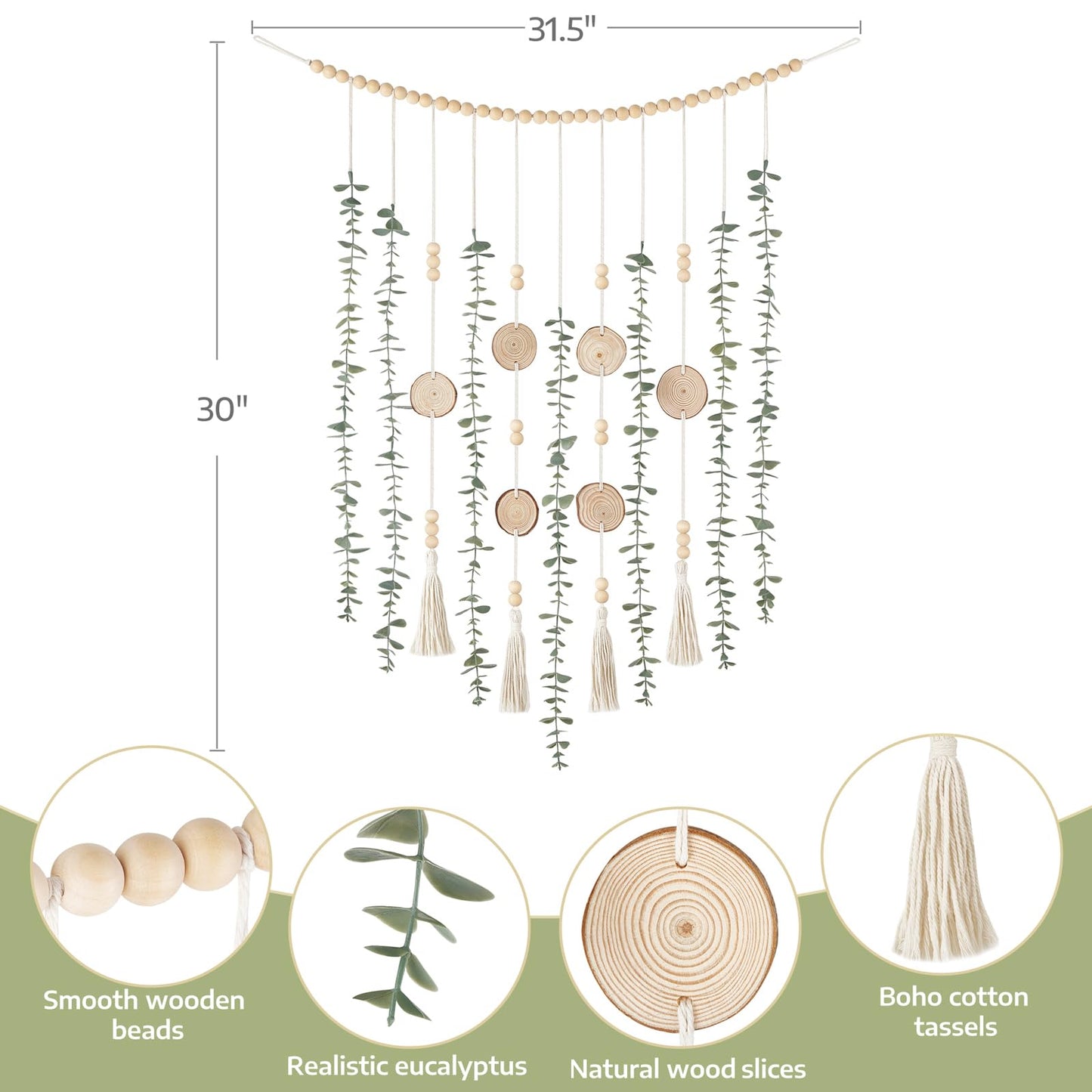 Dahey Hanging Artificial Plant Eucalyptus Wall Decor and 3 Pack Wood Wall Hanging Planter Boxes for Rustic Farmhouse Living Dining Room Bathroom Bedroom Kitchen Garden Home Decor