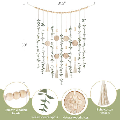 Dahey Hanging Artificial Plant Eucalyptus Wall Decor and 3 Pack Wood Wall Hanging Planter Boxes for Rustic Farmhouse Living Dining Room Bathroom Bedroom Kitchen Garden Home Decor