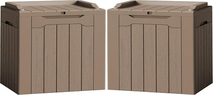 Flamaker 2 Pack Deck Box 31 Gallon Waterproof Resin Storage Box with Lid Indoor Outdoor Delivery Box Storage Bin for Patio Cushions (Light Brown)