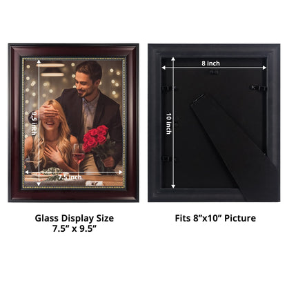 GraduatePro 8x10 Picture Frame for Tabletop Display and Wall Mounting Wooden 2 Pieces Mahogany with Gold Beaded Collage Brown