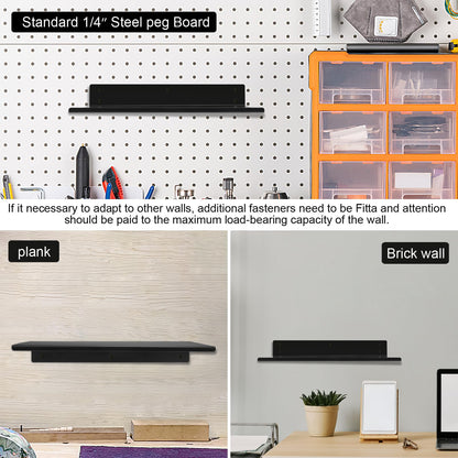 Daanxw Heavy Duty Pegboard Steel Shelves,Can Be Used for Walls or Pegboards,Floating Steel Shelves for Wall,Pegboard Shelf,Suitable for Bathroom,Bedroom,Kitchen and Garage,16 x 7 inch(4 Packs Black)