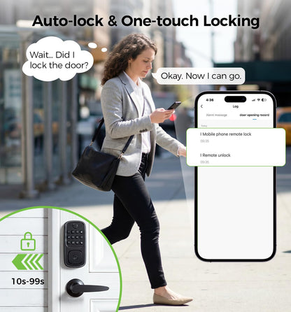 WiFi Smart Door Locks for Front Door Lock Set, Keyless Entry Door Lock Deadbolt with Handle Set, Smart Deadbolt Lock with Alexa & Google Assistant, APP Control, Voice& Fingerprint Unlock, Auto Locking