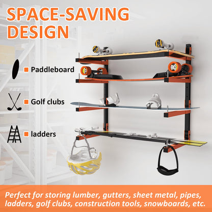 Mogbhw 2 Pack Lumber Storage Rack, Wall Mount Removable & Adjustable Lumber Rack with 4-Level Holds Up 520 Lbs, Heavy Duty Metal Garage Wood Rack for Workshop, Basement, Indoor and Outdoor
