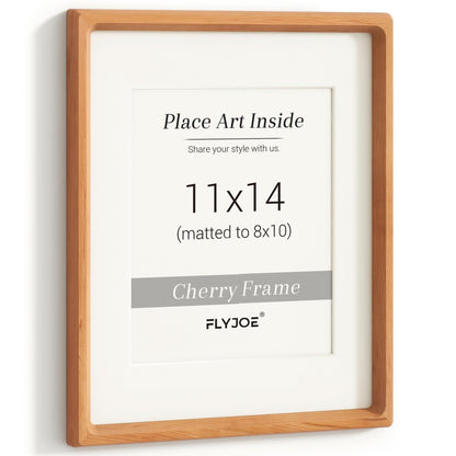 11x14 Picture Frame, USA-Sourced Natural Cherry Wood Photo Frame with Tempered Glass, Handcrafted Rounded Corner 11 x 14 Wooden Frame Matted to 8x10 Photos, Hanging Hooks Included
