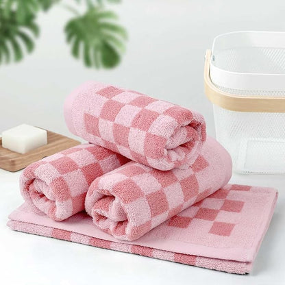 Jacquotha Soft Cotton Hand Towels in Pink Checkered