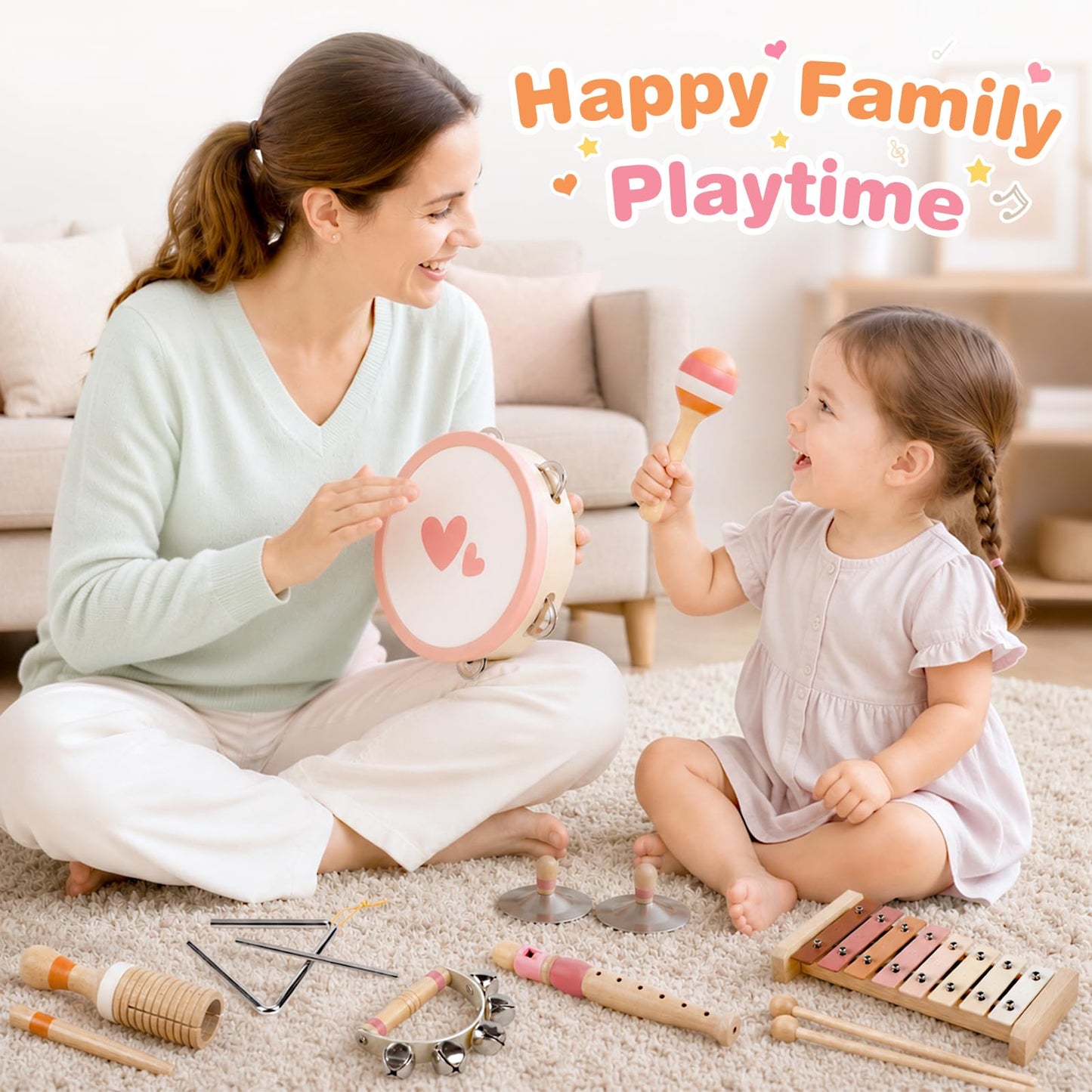 Vanplay Musical Toys for 2 Year Old Girls Birthday Gifts, Montessori Toys for 2 3 Year Old, 8 in 1 Wooden Musical Instruments with Xylophone/ Tambourine/Maracas for Toddler 2-4