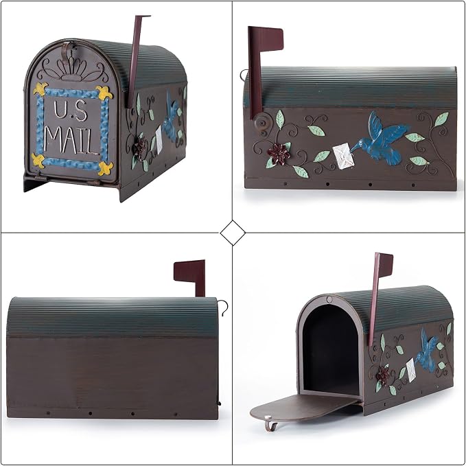 Heavy Duty Mailboxes for Outside, Post Mount Mailbox,Decorative Mailboxes Outside Courtyard Garden (Rusty-Bird)