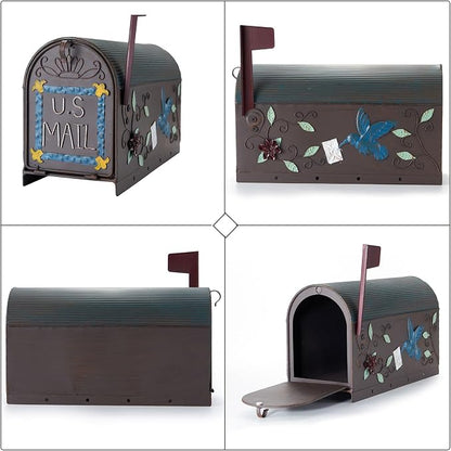 Heavy Duty Mailboxes for Outside, Post Mount Mailbox,Decorative Mailboxes Outside Courtyard Garden (Rusty-Bird)