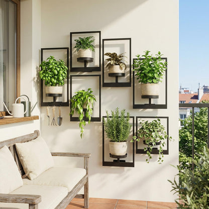 bbteroiu Picture Frame Wall Planters Set of 3, Modern Metal Hanging Shelves for Plants, Rustproof Wall Mount Flower Pot Holder for Indoor Outdoor, Decorative Plant Stand for Living Room Patio, White