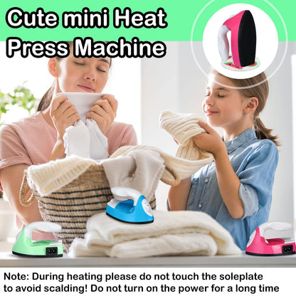 Zhehao 4 Pcs Mini Craft Iron Small Heat Press 3.39 x 2.36 x 2.56 Portable Heat Transfer Machine with Charging Base Accessories DIY Clothe Bead Patch Bag Hat Vinyl(Rose Red, Green, Blue, White)