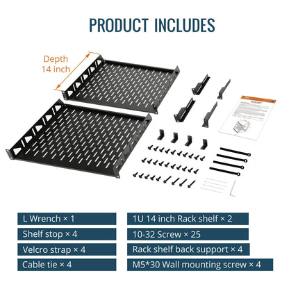 Tecmojo 12U Open Frame Network Rack for IT & AV Gear, AV Rack Floor Standing or Wall Mounted,with 2 PCS 1U Rack Shelves & Mounting Hardware,Network Rack for 19" Networking,Audio and Video Device