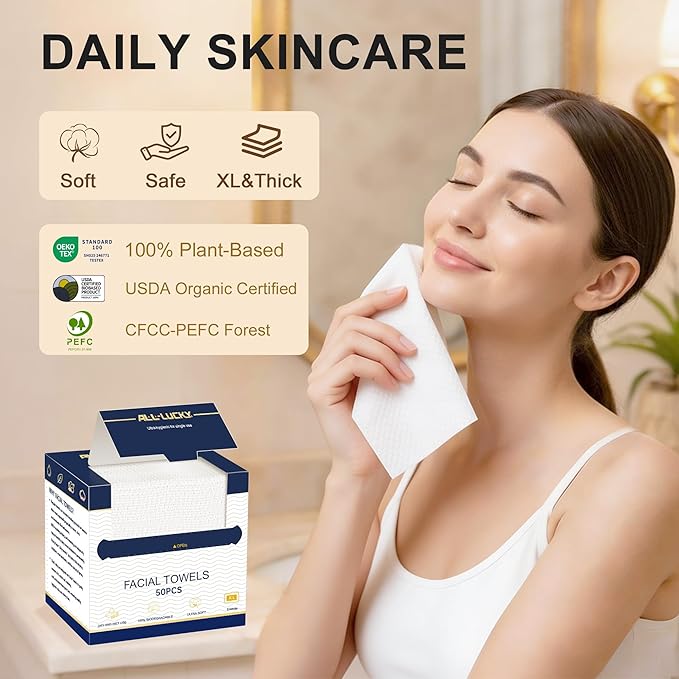 Face Towels, XL Facial Dry Towels 10x12 Inch, Biodegradable Disposable Face