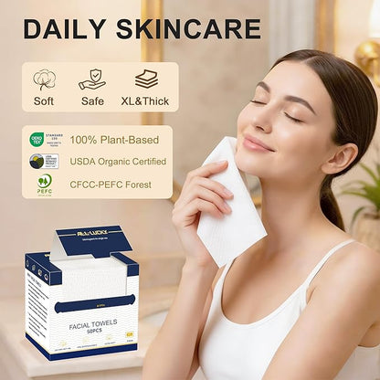 Face Towels, XL Facial Dry Towels 10x12 Inch, Biodegradable Disposable Face