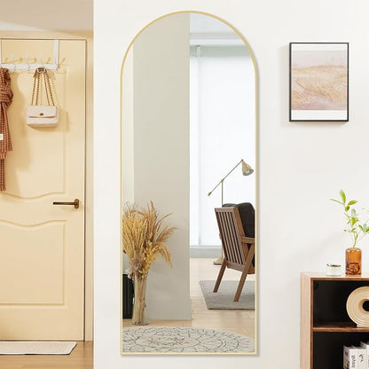 OLIXIS 64"x 21.5" Arched Mirror Full Length, Full Body Mirror with Stand, Hanging or Leaning for Wall, Floor Standing with Shatter-Proof Glass for Bedroom, Living Room, Long, Gold