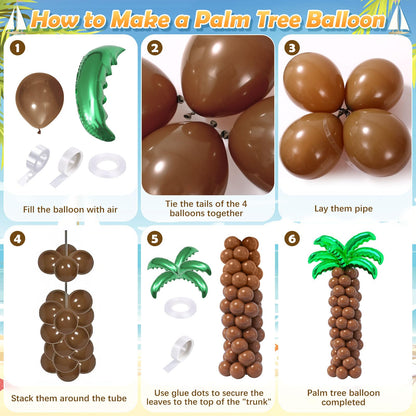 SNLN 178Pcs Tropical Luau Balloons Arch Garland Kit Hawaiian Party Decorations with Coconut Balloon Tree, Aloha Foil Balloons, Palm Leaves, Kids Adult Summer Beach Pool Luau Birthday Party Decorations
