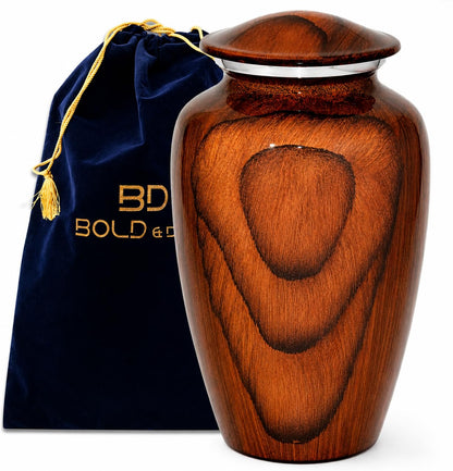 Bold & Divine Wood Grain Cremation Urn for Human Ashes - Elegant Large Memorial Cremation Urn for Human Ashes - Perfect Tribute for Loved Ones - Male Female Man or Woman (Red Cherry Wood, Large)