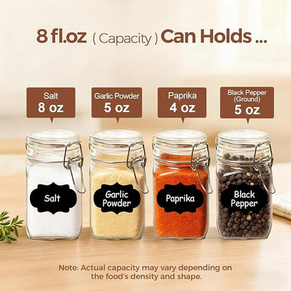 ComSaf Small Glass Jars with Airtight Lid Set of 6, Spice Jars 8 oz, Mason Jars