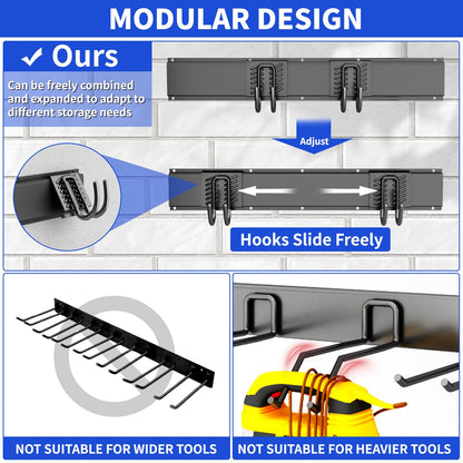 CRXCRC Garage Wall Organizer Wall Mount, 48inch Heavy Duty Garden Tool organizer Storage System, Easy Install With 6 Adjustable Hooks, For Garage, Basement, Shed, Workshop(Black)