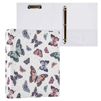 Butterfly Pastel Color Round Ring Binders 1.5 Inch Flora Insect Biology Natural 3 Ring Clipboard Binder for Office School Work Supplies File Folder 200 Sheet Capacity