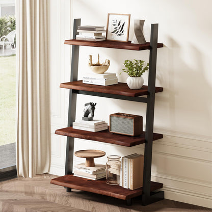 IBF 4-Tier Solid Wood Ladder Bookshelf with Natural Live Edge