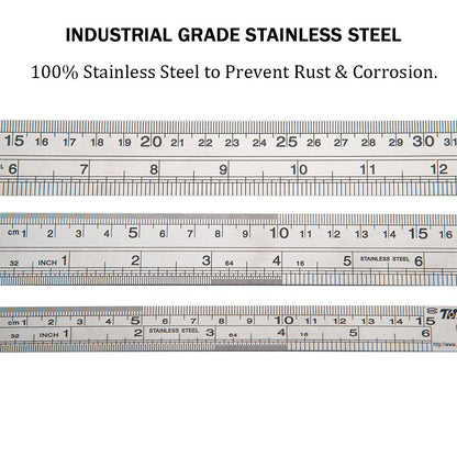 ZZTX Metal Ruler Stainless Steel Ruler Straight Edge Measuring Tool 6 Inch +12 Inch + 16 Inch 6 Pack Set