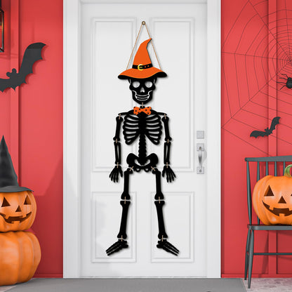 Wesiti Skeleton Halloween Door Hanger Skull Wooden Sign Halloween Skeleton Decorations Door Hanger Sign Rustic Front for Spooky House Wall Decorations