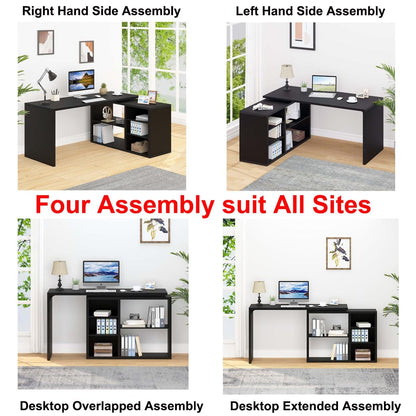 HSH Black L Shaped Computer Desk, Corner Desk with Storage Cabinet Shelves, Reversible Industrial Wood Executive Workstation, L-Shaped Home Office Table for Work Study Writing Gaming, 55 Inch