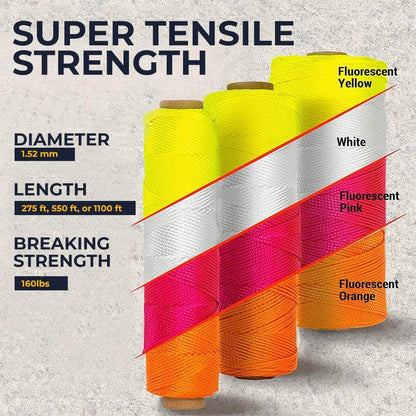 SGT KNOTS #18 Twisted Mason Nylon String Superior and Durable Twine for Masonry Jobs, DIY Projects, Crafting, Commercial, Workshop, Gardening, Trot Line (1100ft, Fluorescent Pink)