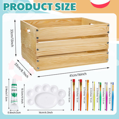 Youyole DIY Summer Bikini Box Large DIY Wood Crate for Crafts Unfinished Wood Crate Box with Paint Set for Storage Display Rustic Farmhouse Beach Party Decor, 16" x 13" x 8.7"