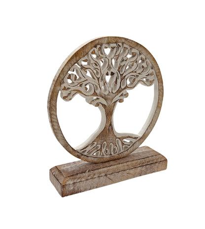 VANIYA CRAFTS® Wooden Tree of Life Sculpture – Handmade Carved Table Decor Statue for Living Room, Bedroom, Office, or Shelf (Antique White)