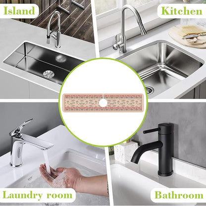Sink Splash Guard Faucet Mat Retro Boho Flowers Absorbent Fast Drying Mat Sink
