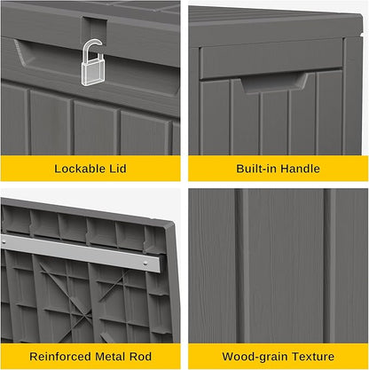 EAST OAK 60 Gallon Deck Box, Outdoor Storage Box with Padlock for Patio Furniture, Patio Cushions, Gardening Tools, Pool Supplies, Waterproof and UV Resistant Resin, Grey
