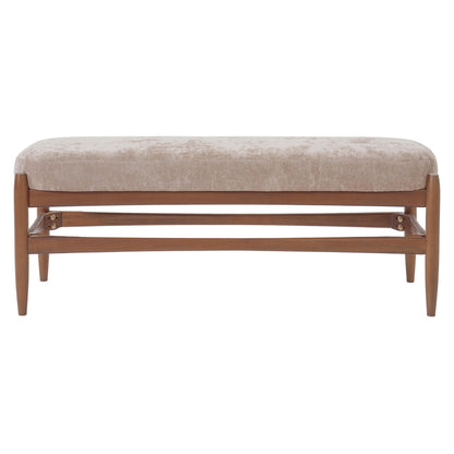 Christopher Knight Home Rubab 53.35" Chenille Fabric Upholstered End of Bed Ottoman Foot Rest, Wooden Ottoman Bench, Long Entryway Bench, Bedroom End of Bed Foot Stools, Light Brown + Walnut