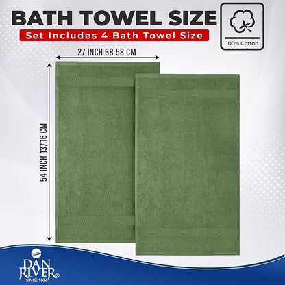 DAN RIVER Bath Towels Set of 4, 27 x 54 Inches, 100% Cotton, Larger & Lighter