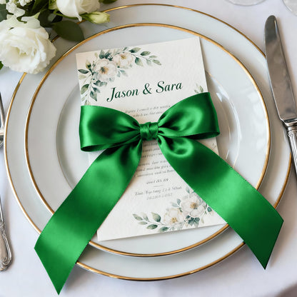 Quhora 1-1/2" x 100 Yards Satin Ribbon - Wide Silk Green Ribbon with Spool - Ideal for Gift Wrapping, Floral Bouquets, Crafts, Wedding Party Decorations, Christmas and Sewing Projects