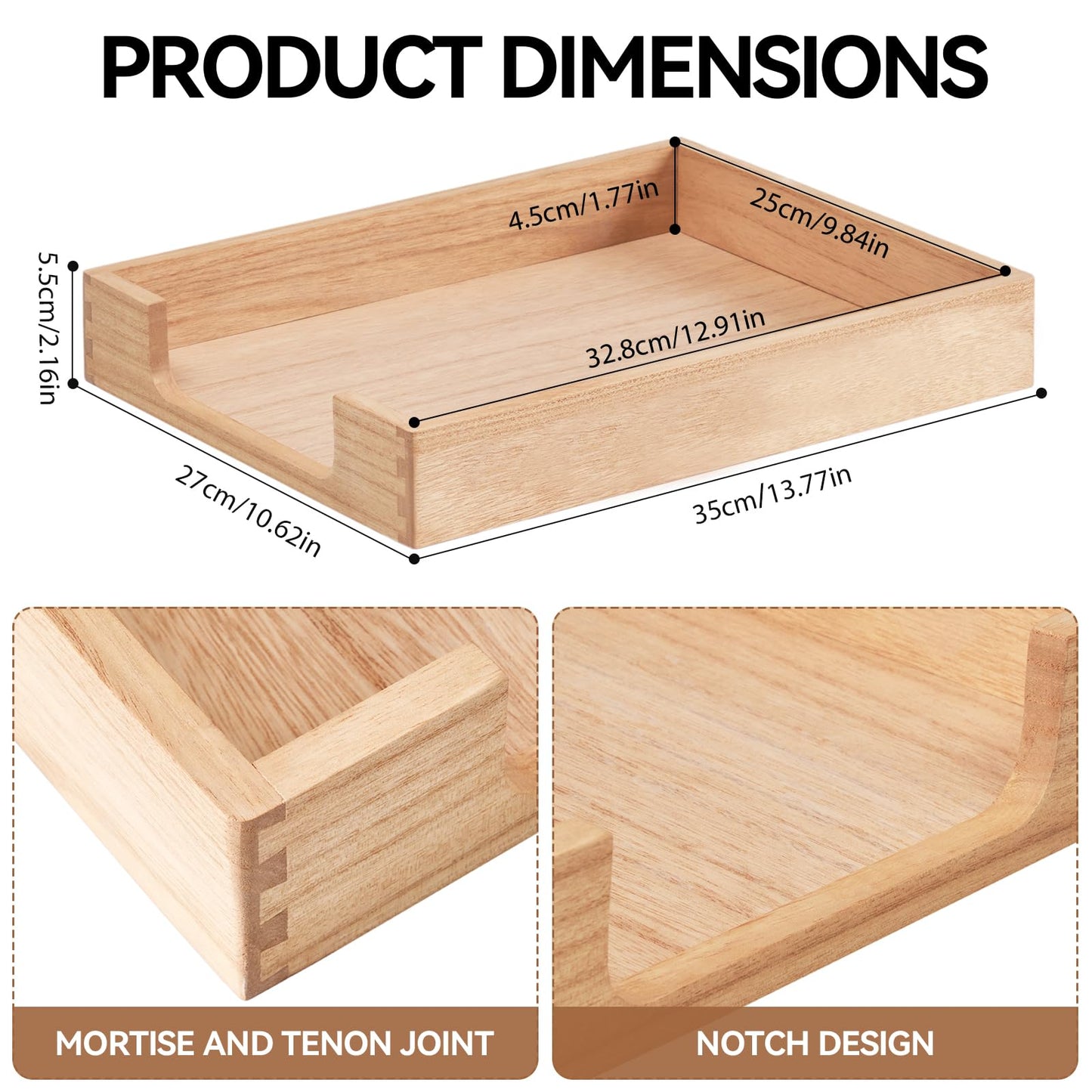 KIRIGEN Wood Letter Tray, Single-Tier Front-Load Desktop Paper Organizer, Wooden Document Tray for Letter and A4 Paper, File Folder, Mail, Home Office Desk, 13.77 x 10.62 x 2.16 Inch, TP-NA
